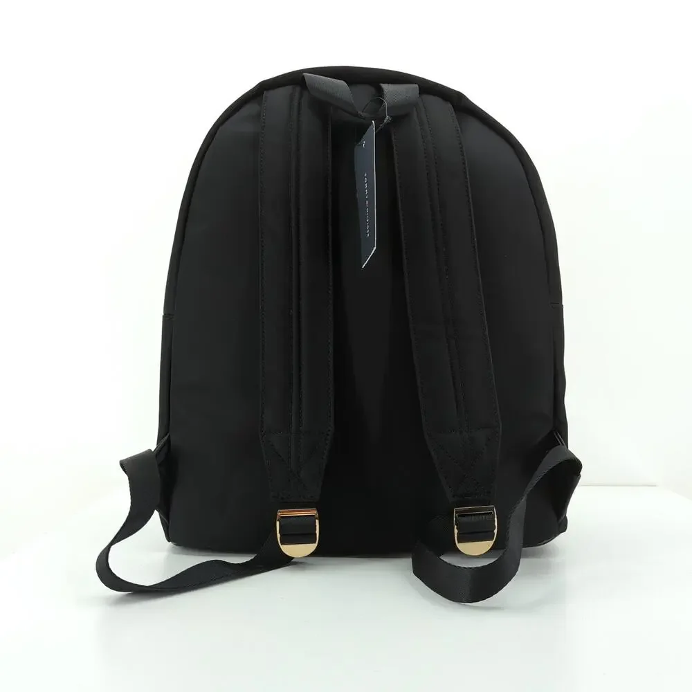 TOMMY HILFIGER Nylon Backpack Black Logo Zip School Academia Preppy Logo NEW
